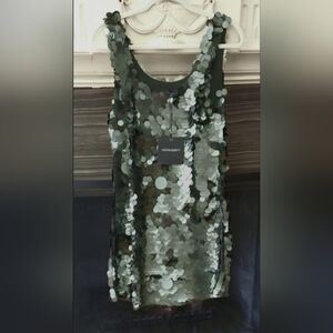 NWT! CYNTHIA ROWLEY Dark Green Sequin Mini Party Dress Size L